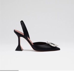 Amina Muaddi Begum Black Satin Slingback Heels